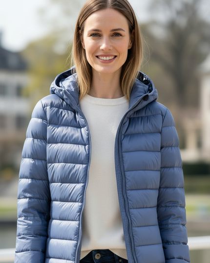 Ultraleichte Daunenjacke Blau mit Kapuze - Ansicht 4