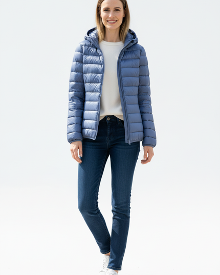 Ultraleichte Daunenjacke Blau mit Kapuze - Ansicht 5