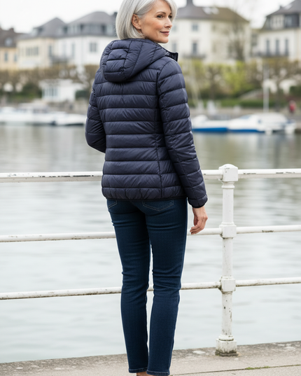 Ultraleichte Daunenjacke Dunkelblau mit Kapuze - Ansicht 2