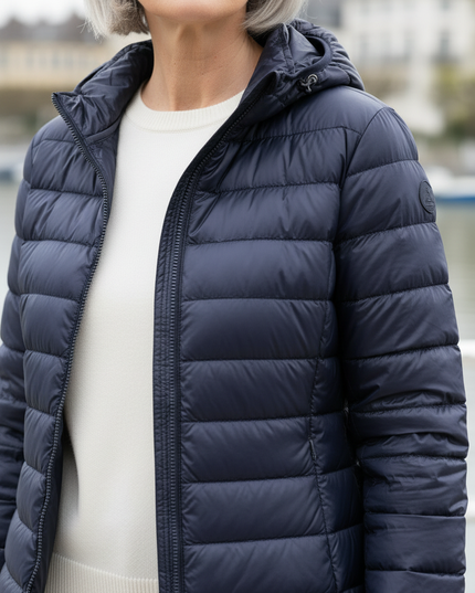 Ultraleichte Daunenjacke Dunkelblau mit Kapuze - Ansicht 4