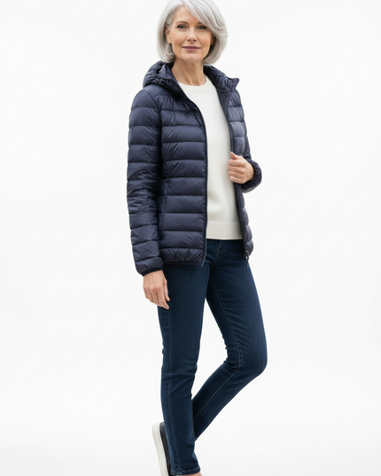 Ultraleichte Daunenjacke Dunkelblau mit Kapuze - Ansicht 5