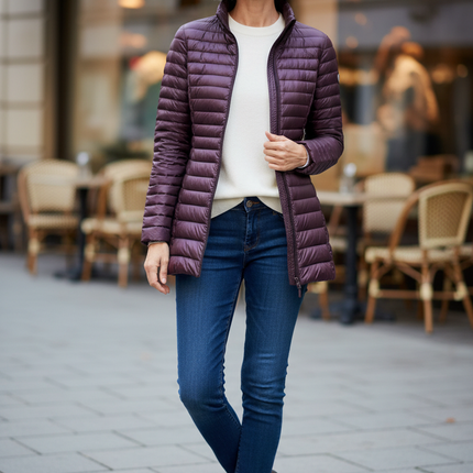 Ultraleichte Daunenjacke ohne Kapuze in Aubergine - Ansicht 1