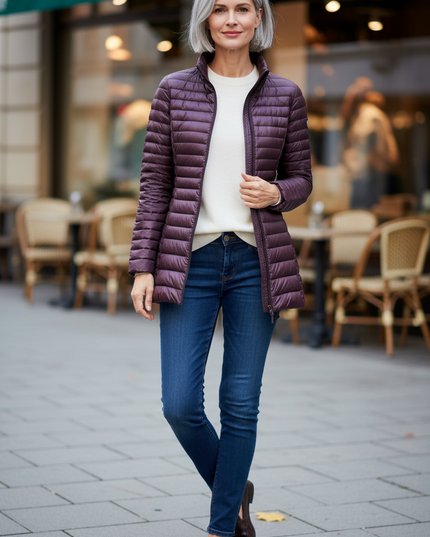 Ultraleichte Daunenjacke ohne Kapuze in Aubergine - Ansicht 1
