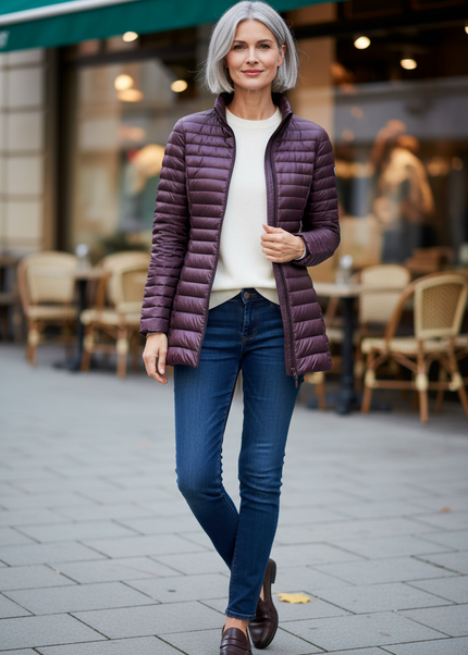 Ultraleichte Daunenjacke ohne Kapuze in Aubergine - Ansicht 1