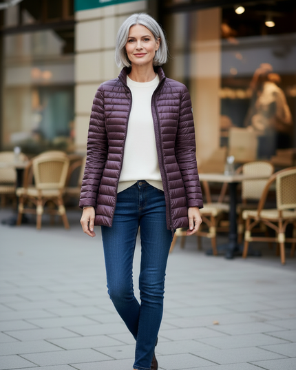 Ultraleichte Daunenjacke ohne Kapuze in Aubergine - Ansicht 3