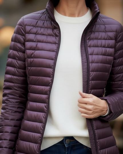 Ultraleichte Daunenjacke ohne Kapuze in Aubergine - Ansicht 4