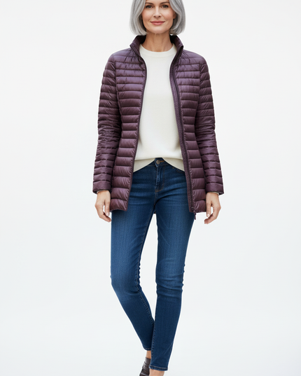 Ultraleichte Daunenjacke ohne Kapuze in Aubergine - Ansicht 5
