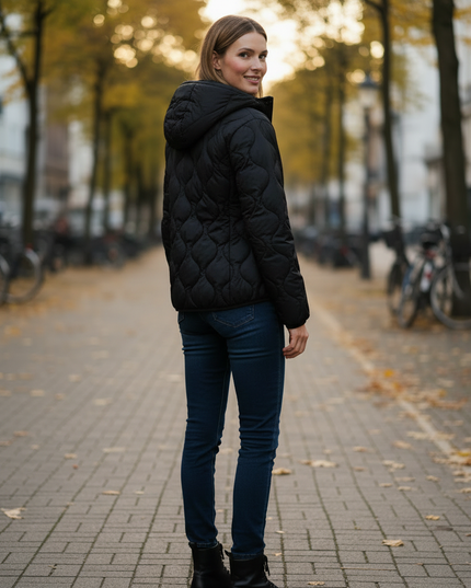 Wattierte Daunenjacke Damen schwarz mit Kapuze - Ansicht 2