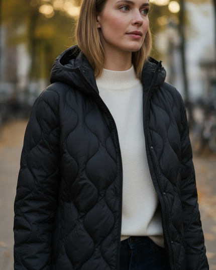 Wattierte Daunenjacke Damen schwarz mit Kapuze - Ansicht 4