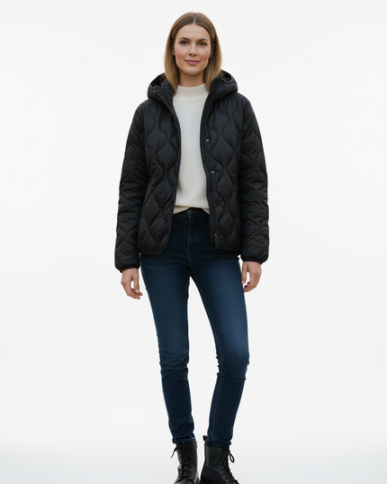 Wattierte Daunenjacke Damen schwarz mit Kapuze - Ansicht 5