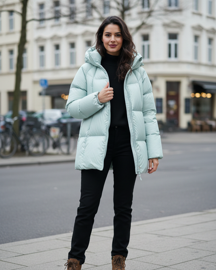 Winter Daunenjacke Damen mittellang mit Kapuze - Ansicht 1