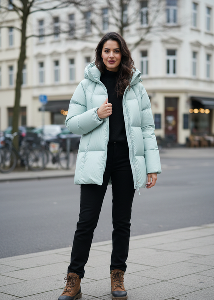 Winter Daunenjacke Damen mittellang mit Kapuze - Ansicht 1
