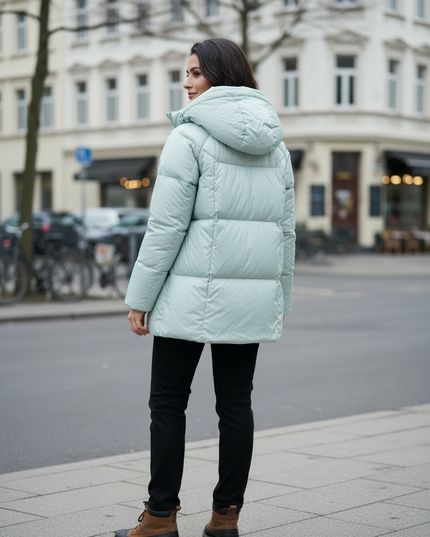 Winter Daunenjacke Damen mittellang mit Kapuze - Ansicht 2