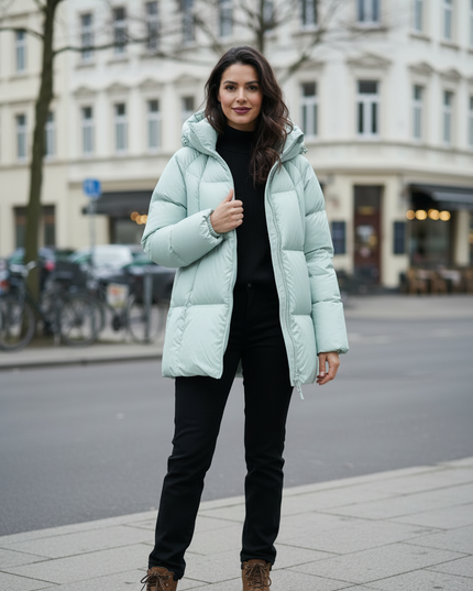 Winter Daunenjacke Damen mittellang mit Kapuze - Ansicht 3