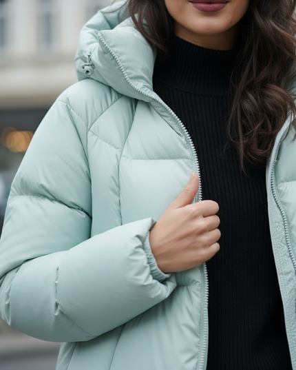 Winter Daunenjacke Damen mittellang mit Kapuze - Ansicht 4