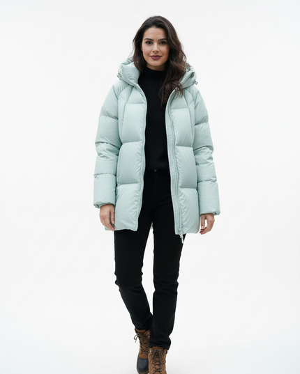 Winter Daunenjacke Damen mittellang mit Kapuze - Ansicht 5