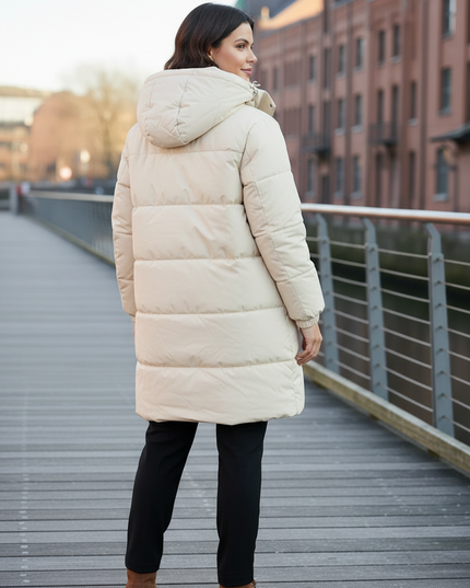 Winterjacke Damen Puffer mit Kapuze in Creme Daunen - Ansicht 2