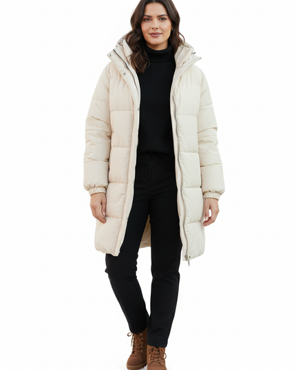 Winterjacke Damen Puffer mit Kapuze in Creme Daunen - Ansicht 5
